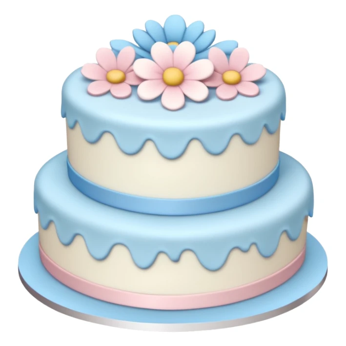 White 3 layer cake with light pink and pastel blue colored flower decorations  sticker