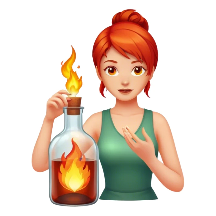 Red hair woman, with fire in a bottle sticker