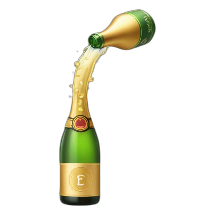 an open champagne wine bottle popping and dripping from the top with foam sticker