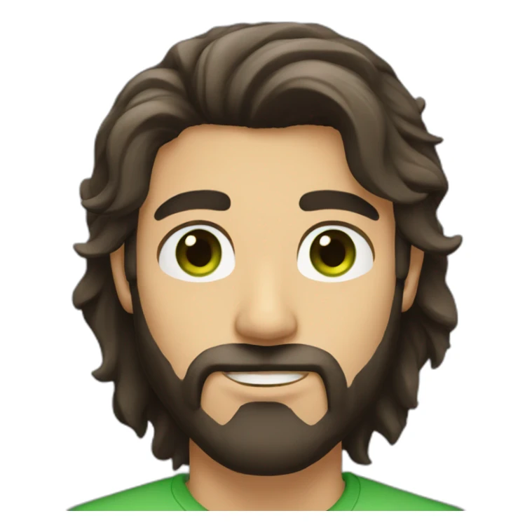 a guy with dark brown long hair green eye beard sticker