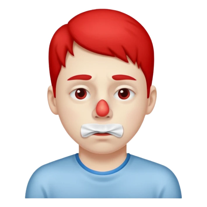 sick person with tissue on nose, fever and red nose. sticker
