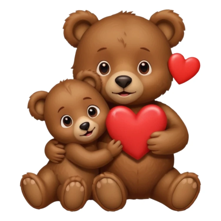 girl bear with bow and boy bear hugging, surrounded by hearts, playful and loving, cute sticker