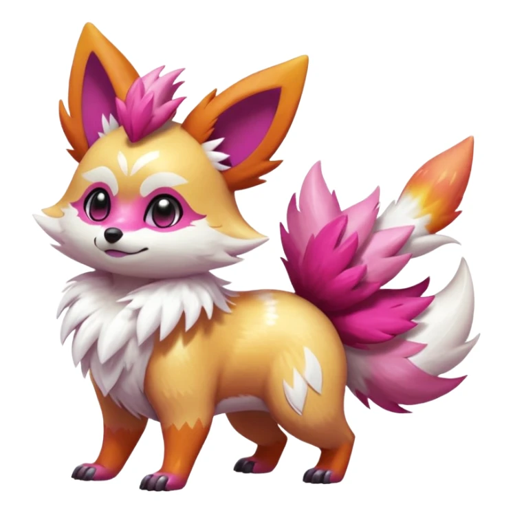 Electric chibi cute adorable innocent realistic shiny glittery shimmering shimming snowy white pink magenta feathery Fennekin-Growlithe-Furret-Electrike-fusion-Fakemon-Digimon-Pokémon-creature (full body) sticker