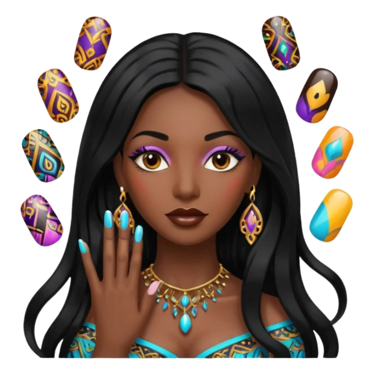 nail art black woman long hair sticker