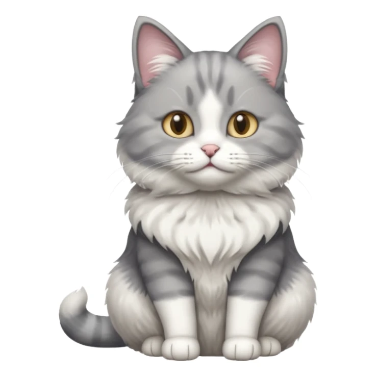 a realistic looking very fluffy grey and white cat sitting up straight sticker