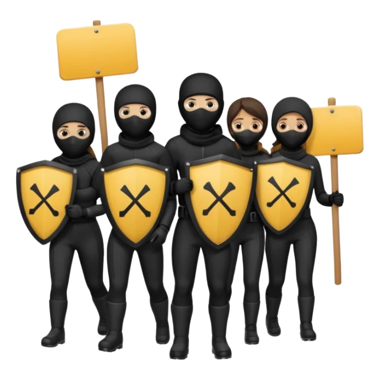 Ski mask people wearing black with shields and signs sticker