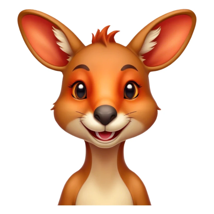 Cinematic Comical Kangaroo Portrait Emoji, Head tilted dramatically with an exaggeratedly amused expression, featuring a striking red-orange fur with a playful glint in its wide, expressive amber eyes, Simplified yet hilariously expressive features, highly detailed, glowing with a slightly sassy glow, high shine, dramatic yet playful, stylized with an air of cheeky outback mischief, bright and endearing, soft glowing outline, capturing the essence of a spirited and over‐the‐top kangaroo, so meme‐worthy it feels like it could bounce its way into internet fame instantly! sticker