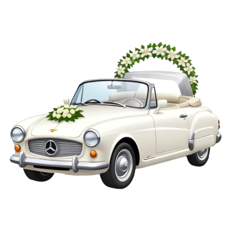 Luxury convertible car with wedding decorations, in profile sticker
