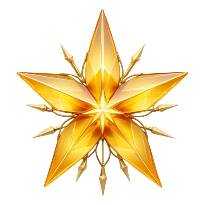 A radiant yellow dream star emerges, carefully being built by hands connecting delicate strands of golden thread and translucent panels of glowing amber glass. sticker