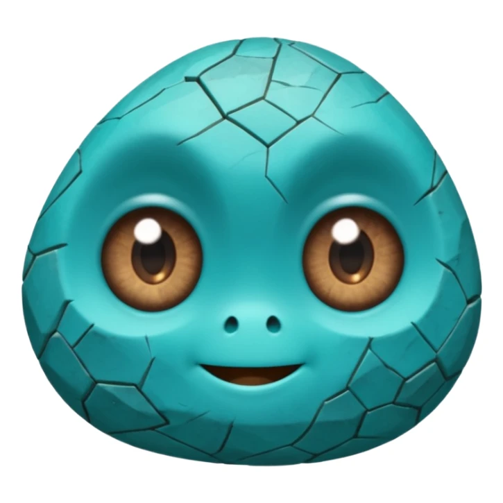 One small turquoise rock creature, rounded but still clearly a rock with cracks and facets, subtle shine, big expressive eyes and a shy smile, sticker