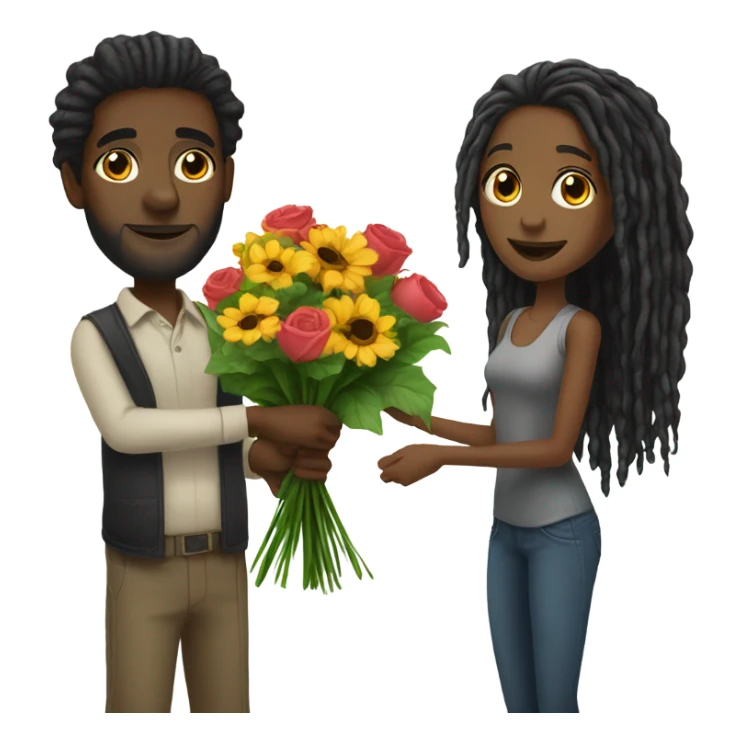 Black man giving black girl with long dreadlocks flowers  sticker
