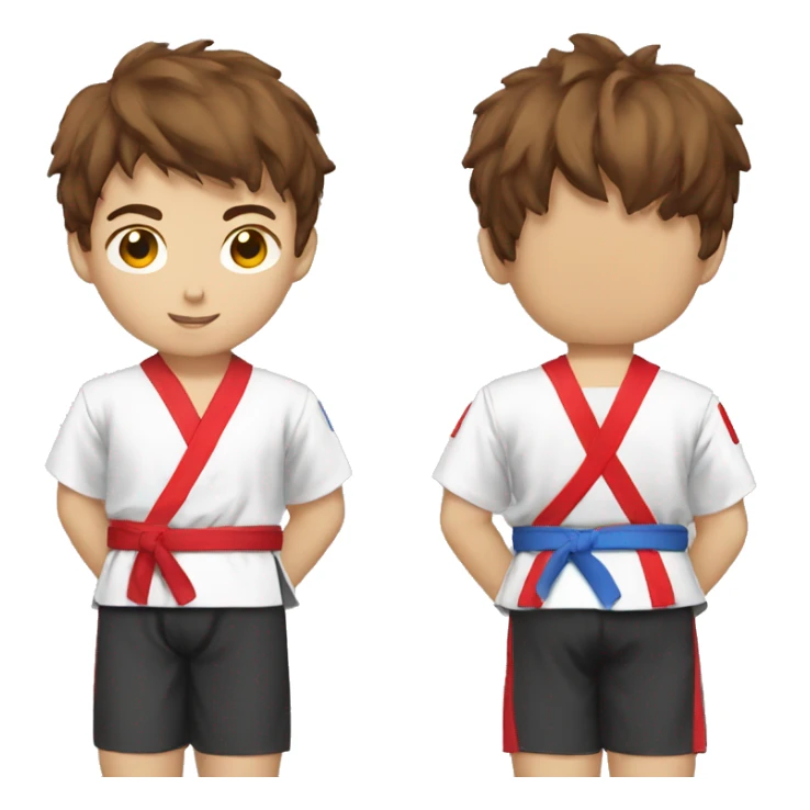Taekwondo uniform red belt asian boy brown hair birthday sticker