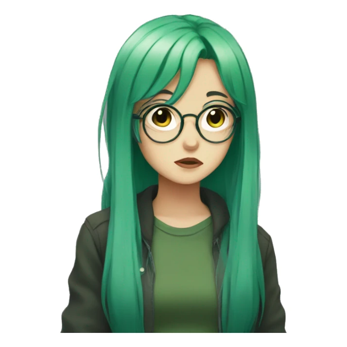 anime girl with glasses and green hair  sad sticker