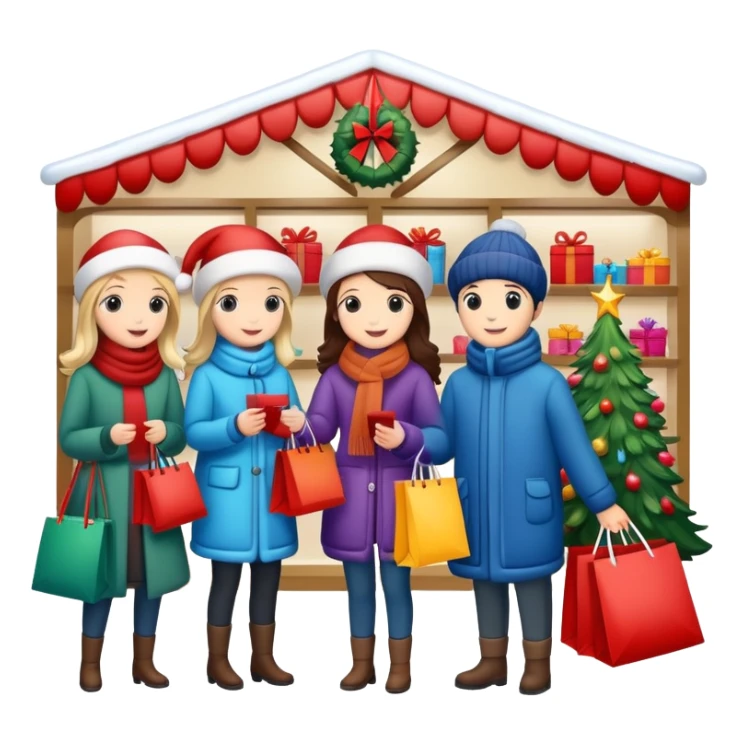 Christmas department store with festive shoppers sticker