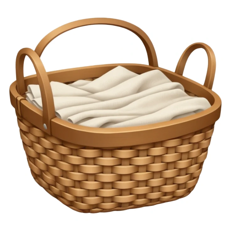 A woven light Brown basket with fresh washed linen sticker