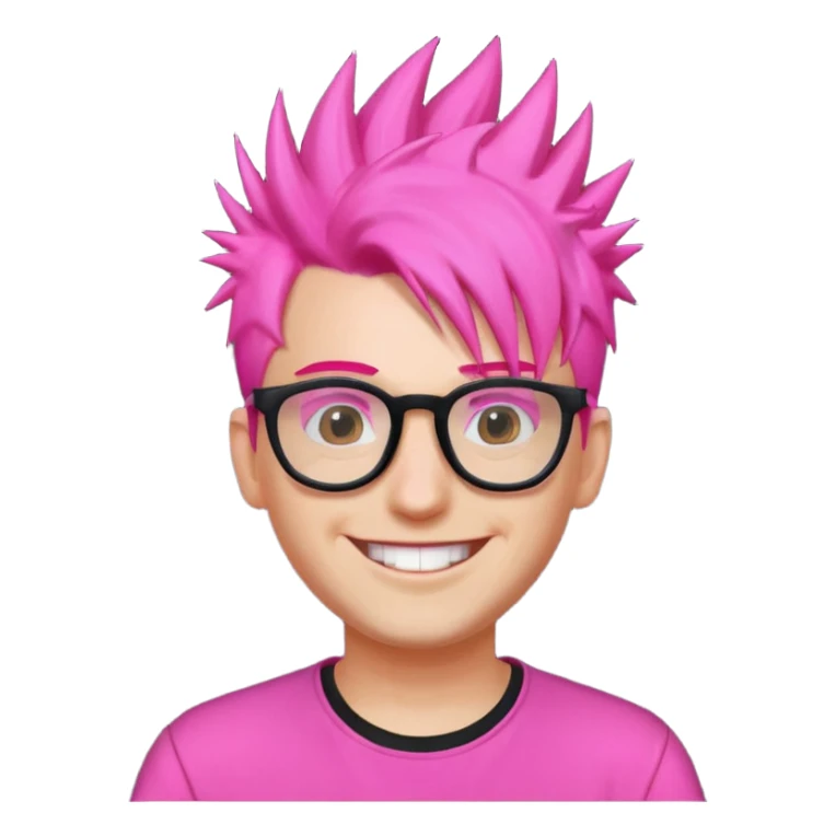 Man with neon pink spiky hair and glasses sticker