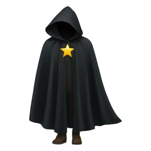 black cloak, 6 stars on cloak, clothing sticker