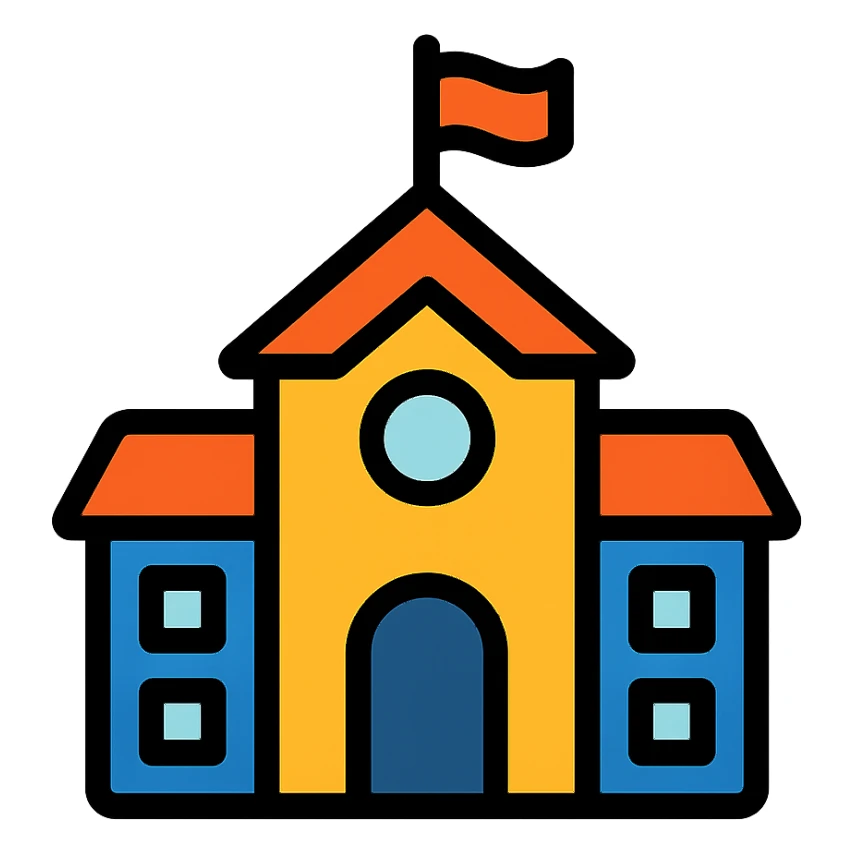 a school emoji, lineal color icon with black outlines sticker
