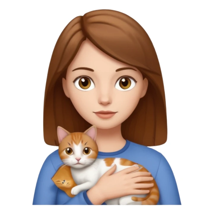 white woman with brown hair and light brown eyes holding cat sticker