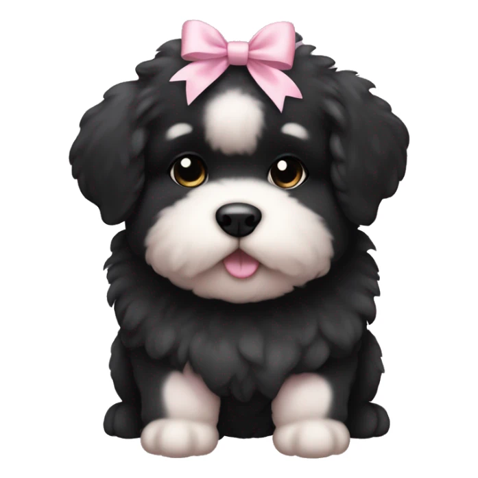 fluffy fat black puppy with pale pink bow sticker
