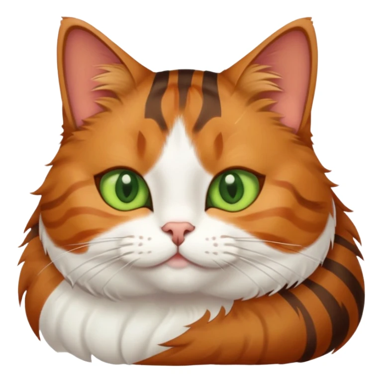 Cat with brown and orange stripes, green eyes, one ear on right side, fat sticker