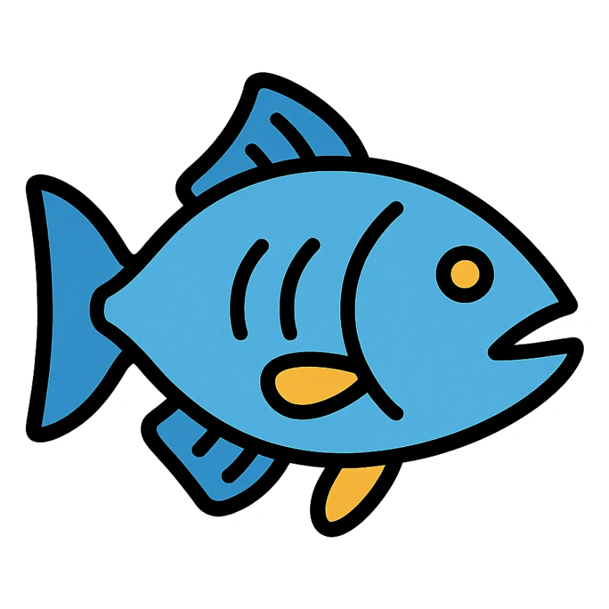 blue bass fish, color outline icon style sticker