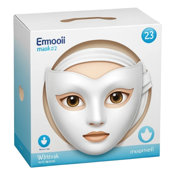 a beauty product box of white mask pack with rounded eyehole sticker