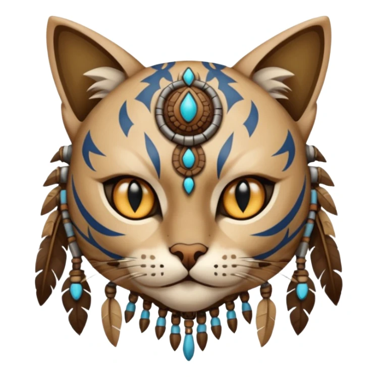cat, wear tribal shaman cloth, half face cyberborg sticker