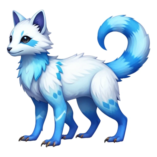 Rare realistic exotic white and neon-blue epic pretty beautiful handsome gorgeous aesthetic colorful vibrant Vernid-Trico-species-Fakemon-creature by LiLaiRa, 4 legs, 1 tail, random markings, (full body) sticker