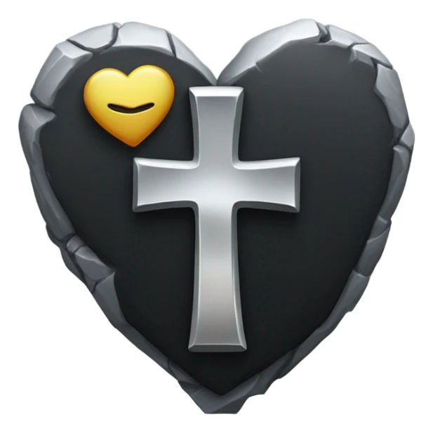 a black tombstone in silver RIP and a silver heart sticker