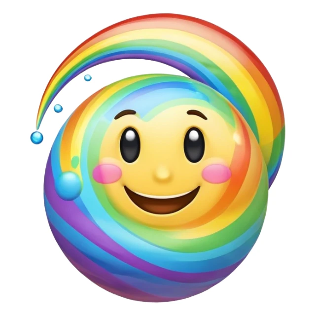 planet with rainbow-colored swirling surface and a happy smiling face sticker