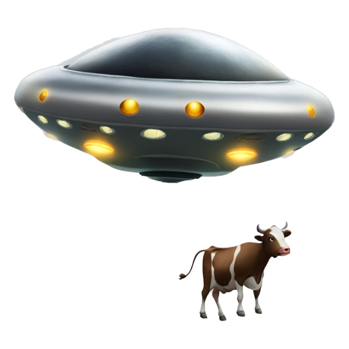 UFO driven by an alien abducting a cow and flying over a mountain sticker