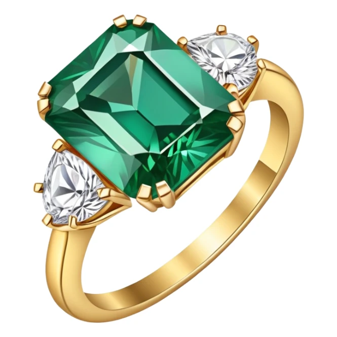Diamond ring with gold band and emerald-shaped diamond sticker