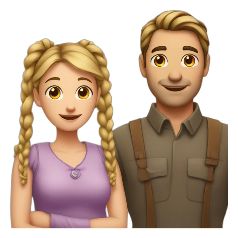 Man loves woman with pigtails, heart between them sticker