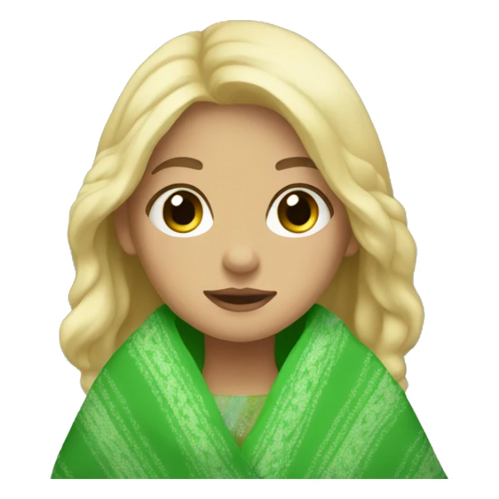 Girl with light hair and green eyes with a blanket sticker