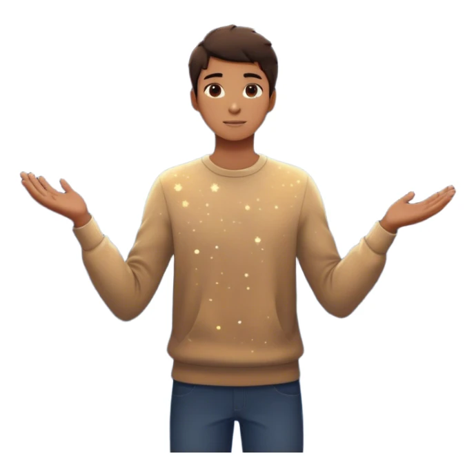 A young man stands in a vast, starry universe, surrounded by floating particles of light. Each particle represents a choice, a moment, a memory—his personal universe. He reaches out, touching one, knowing that everything he does stays in this space forever.  sticker