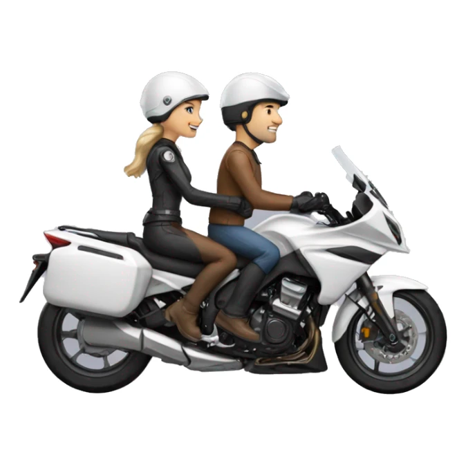 Caucasian man and woman riding on mt-10 motorcycle with helmets   sticker