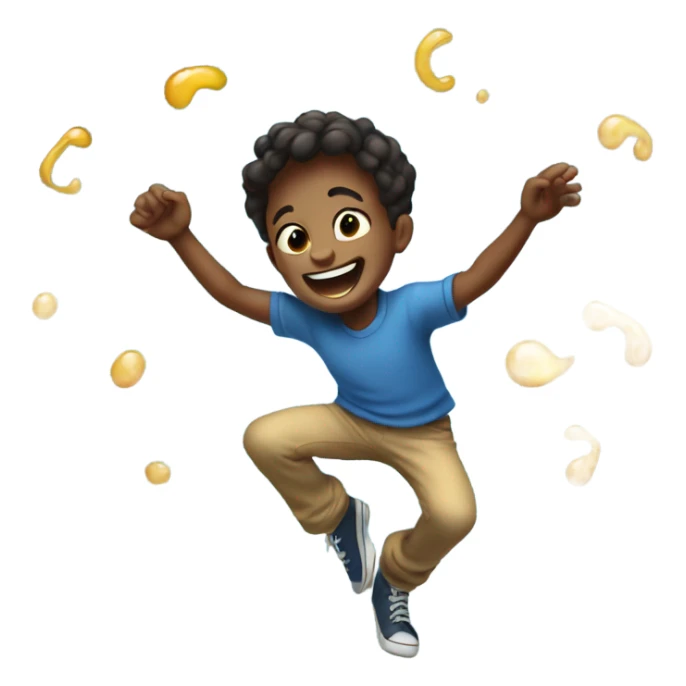 smiling boy in blue shirt dancing in oil sticker