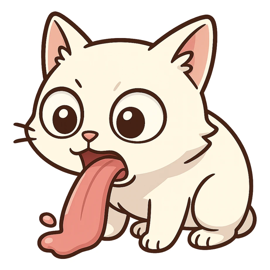 A white cat vomiting with bulging eyes sticker