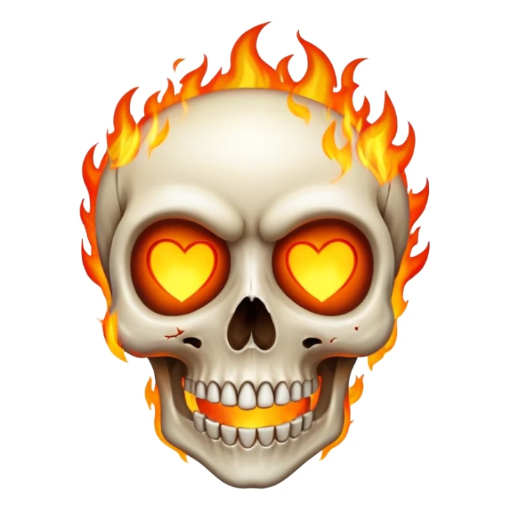 Heart Skull with Fire in eyes sticker