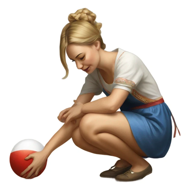 a russian woman painting a ball in the floor  sticker