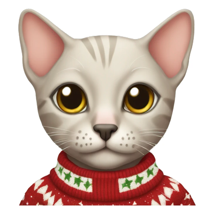 Hairless cat wearing Christmas sweater sticker