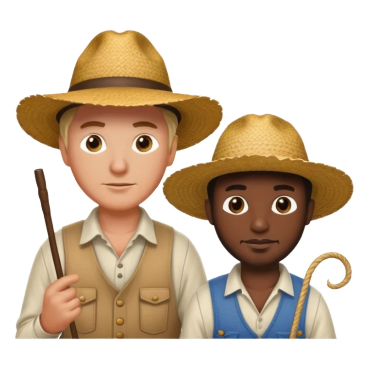 white farmer with whip and black man with straw hat sticker