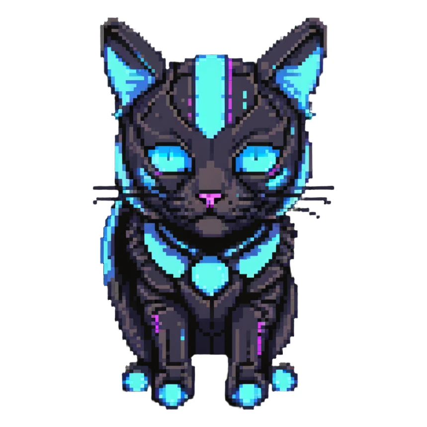 futuristic cybercat with glowing neon accents sticker