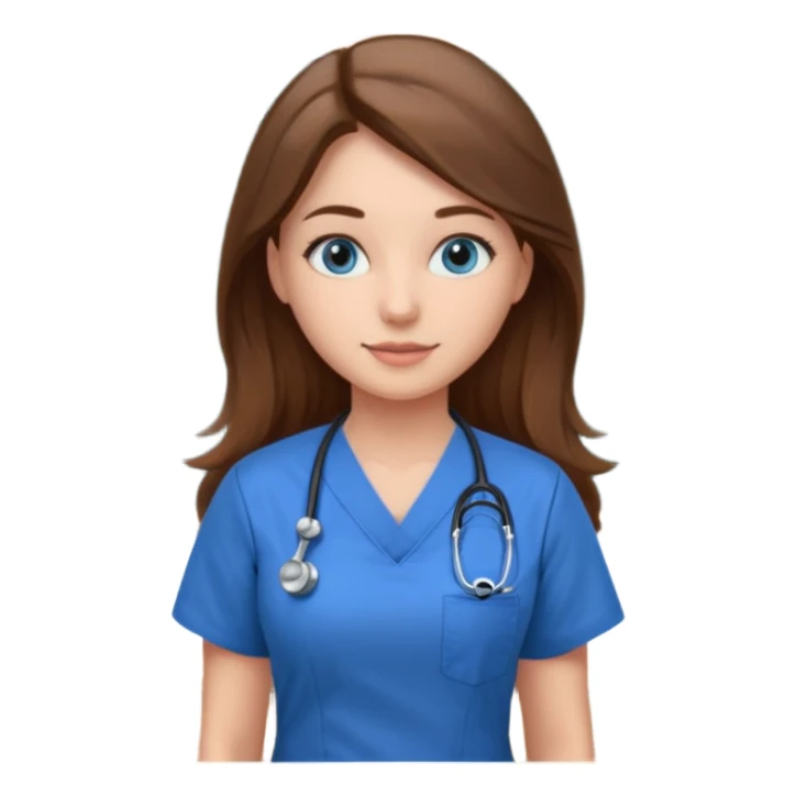 university classroom that says nursing school on the blackboard with a pretty female nursing student with long brown hair, blue eyes sticker