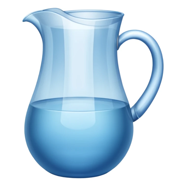 A water pitcher, transparent, slightly blue water, no lid, no droplets, tall, without a handle and without spout.
 sticker