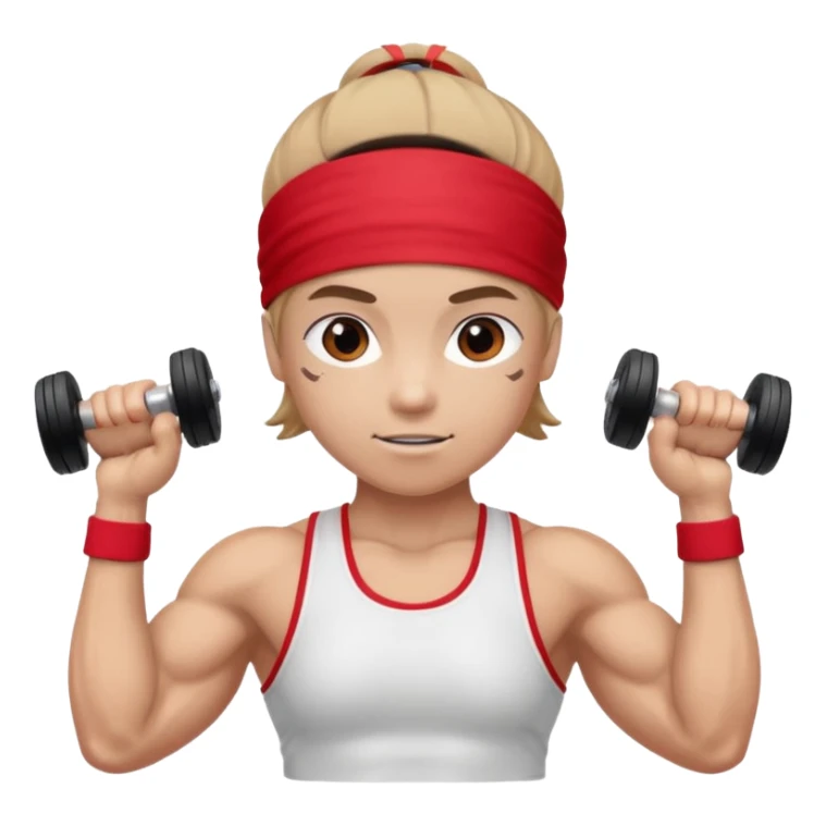 athlete with red headband, hold a mini dumbbell sticker