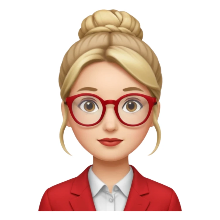 woman with bun hair with red suit and glasses sticker