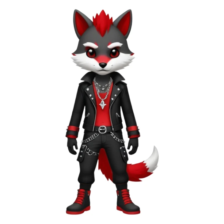 Anthropomorphic Anthro Furry punky gothic black white and red badass cool stylish handsome smexy Animal-furry-fursona  (full body) sticker