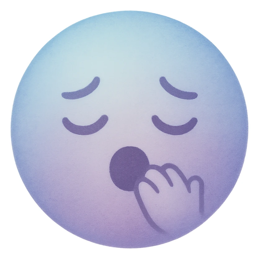 cute emoji, round face, sleepy eyes, tiny yawn, soft blue and lavender sticker